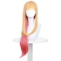 Peruca de cosplay de loira a rosa com gradiente longa reta com franja