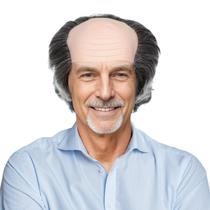 Peruca de cosplay engraçada, careca, com lados de cabelo, 18 cm, sintética