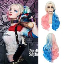 Peruca de cosplay ENTRANCED STYLES rosa e azul Long Curly Harl