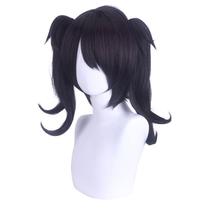 Peruca de cosplay genérica curta de 35 cm com rabo de cavalo duplo preto com franja Peruca de cosplay genérica curta de 35 cm com rabo de cavalo duplo preto com franja