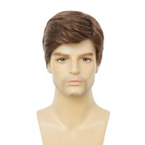 Peruca de cosplay genérica curta marrom natural reta para homens