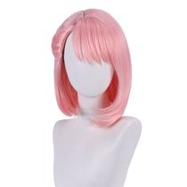 Peruca de cosplay genérica curta rosa de 40 cm com franja lateral