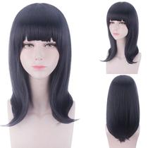 Peruca de cosplay genérica de 45 cm, média reta, preta com franja completa