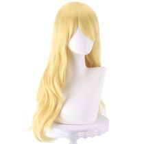 Peruca de cosplay genérica longa loira ondulada de 70 cm com franja lateral