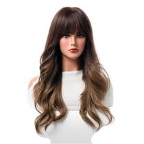 Peruca de cosplay genérica marrom a loira acinzentada, longa, encaracolada, 70 cm com franja Peruca de cosplay genérica marrom a loira acinzentada, longa, encaracolada, 70 cm com franja