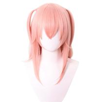 Peruca de cosplay genérica rosa claro, comprimento médio, 40 cm
