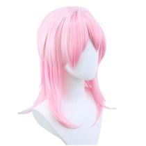 Peruca de cosplay genérica rosa claro em camadas sintética de 50 cm