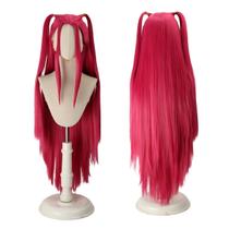 Peruca de cosplay genérica rosa longa reta com duas caudas de 100 cm Peruca de cosplay genérica rosa longa reta com duas caudas de 100 cm