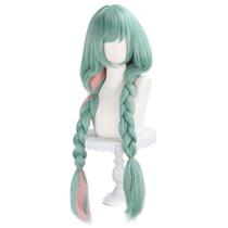 Peruca de cosplay genérica verde menta longa 98 cm com tranças duplas Peruca de cosplay genérica verde menta longa 98 cm com tranças duplas