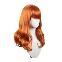 Peruca de cosplay laranja, cabelo comprido e ondulado com franja lateral de 60 cm para todos