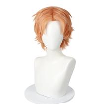 Peruca de cosplay laranja, curta, bagunçada, penteado despenteado de 20 cm