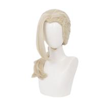Peruca de cosplay loira de 45 cm com rabo de cavalo lateral e franja elegante