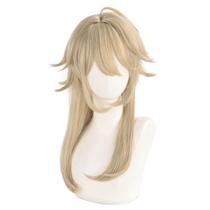 Peruca de cosplay, loira dourada, comprida, levemente enrolada, com pontas de 60 cm