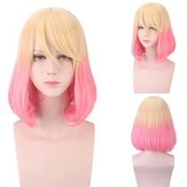 Peruca de cosplay loira e rosa Ombre Bob Cut 40cm para todas as idades