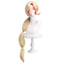 Peruca de cosplay, loira, rabo de cavalo comprido com mechas vermelhas, 100cm
