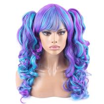 Peruca de cosplay Lolita Split Double Ponytails Curly Violeta-Azul Peruca de cosplay Lolita Split Double Ponytails Curly Violeta-Azul