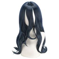 Peruca de cosplay longa azul escuro sintética ondulada de 60 cm para adultos/crianças