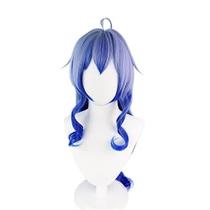 Peruca de cosplay longa azul gradiente 65 cm ondulada sintética para todos