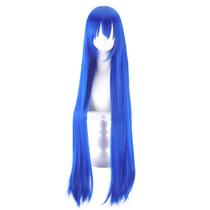 Peruca de cosplay longa azul reta com franja de 100 cm para adultos e crianças