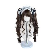Peruca De Cosplay Longa Dourada Com Ondas E Dupla Rabo De Cavalo, Cabelo Sintético Resistente Ao