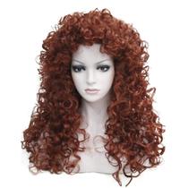 Peruca de cosplay longa, encaracolada, ruiva, sintética, resistente ao calor, 55 cm