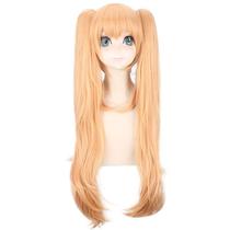 Peruca de cosplay longa, loira, com rabos de cavalo duplos, 30 cm com 80 cm de extensão