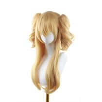 Peruca de cosplay longa, loira, enrolada, tranças, franja com franjas Peruca de cosplay longa, loira, enrolada, tranças, franja com franjas