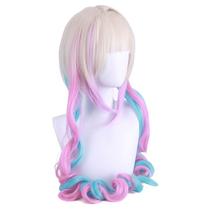 Peruca de cosplay longa, loira, rosa, azul, gradiente de 100 cm, resistente ao calor