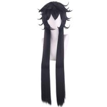 Peruca de cosplay longa preta espetada sintética resistente ao calor