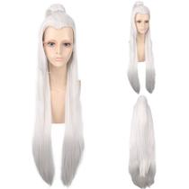 Peruca de cosplay longa reta branca de 70 cm, sintética resistente ao calor Peruca de cosplay longa reta branca de 70 cm, sintética resistente ao calor