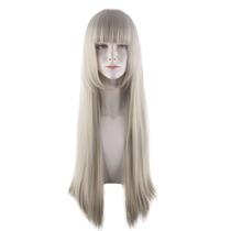 Peruca de cosplay longa reta platinada loira 80cm sintética Peruca de cosplay longa reta platinada loira 80cm sintética