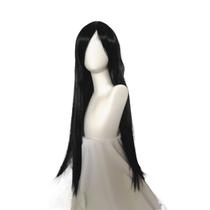 Peruca de cosplay longa reta preta de 100 cm, sintética resistente ao calor