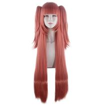 Peruca de cosplay longa rosa avermelhada com cauda dupla com franja reta Peruca de cosplay longa rosa avermelhada com cauda dupla com franja reta