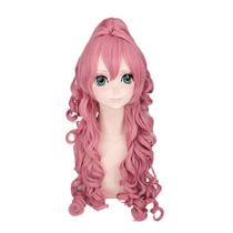 Peruca de cosplay longa rosa encaracolada estilo 80cm sintética