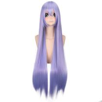 Peruca de cosplay longa roxa em camadas retas de 100 cm sintética