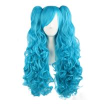 Peruca de cosplay MapOfBeauty Lolita Long Curly com rabos de cavalo azuis