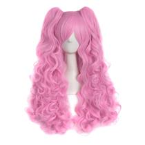 Peruca de cosplay MapOfBeauty Lolita Long Curly Pink 70 cm com rabo de cavalo