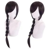 Peruca de cosplay marrom escuro trançada longa de 55 cm resistente ao calor