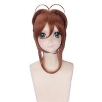 Peruca de cosplay marrom, estilo curto, fofa, cabelo saltitante, 45 cm