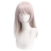 Peruca de cosplay média longa rosa cinza com franja natural de 50 cm
