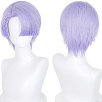 Peruca de cosplay meio a meio curta de cabelo sintético roxo claro Peruca de cosplay meio a meio curta de cabelo sintético roxo claro