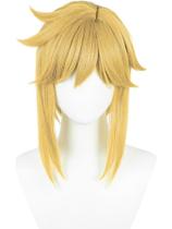 Peruca de cosplay meio a meio curta, loira reta para homens