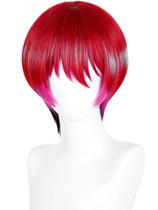 Peruca de cosplay meio a meio curta vermelha rosa preta para Halloween