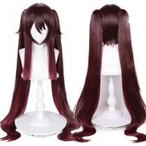 Peruca de cosplay meio a meio Hu Tao Brown 110 cm para mulheres