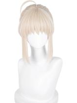 Peruca de cosplay meio a meio platinado, loira, anime com franja