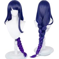 Peruca de cosplay meio a meio Raiden Shogun Purple Braid + Elf Ears