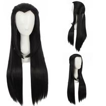 Peruca de cosplay Peruca preta longa reta com Widow's Peak