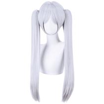 Peruca de cosplay prateada e roxa longa com duas caudas de 60 cm para todas as idades
