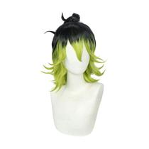 Peruca de cosplay preta a verde gradiente 25 cm sintética