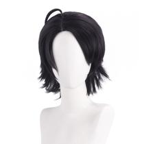 Peruca de cosplay preta curta despenteada de 35 cm de altura com pontas levantadas